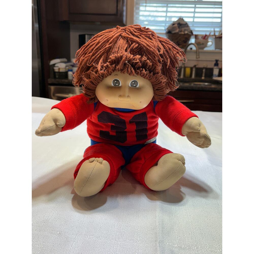 Cabbage Patch Kids Vintage Girl Doll Brown Hair/Eyes #31 Sports Jersey Outfit